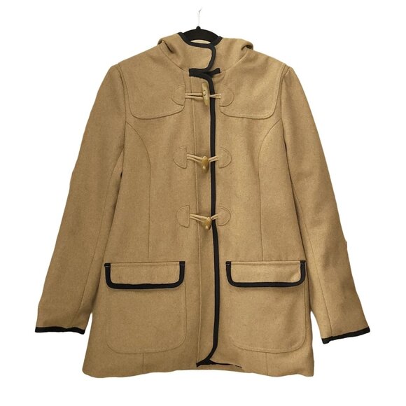 Tommy Hilfiger Women's Wool Duffle Coat in Camel with Navy Blue Piping Size XS - Picture 1 of 6